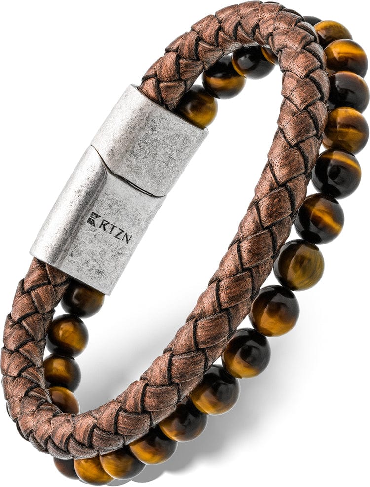 Brown Braided Leather & Tiger Eye Bead Bracelet RTZN