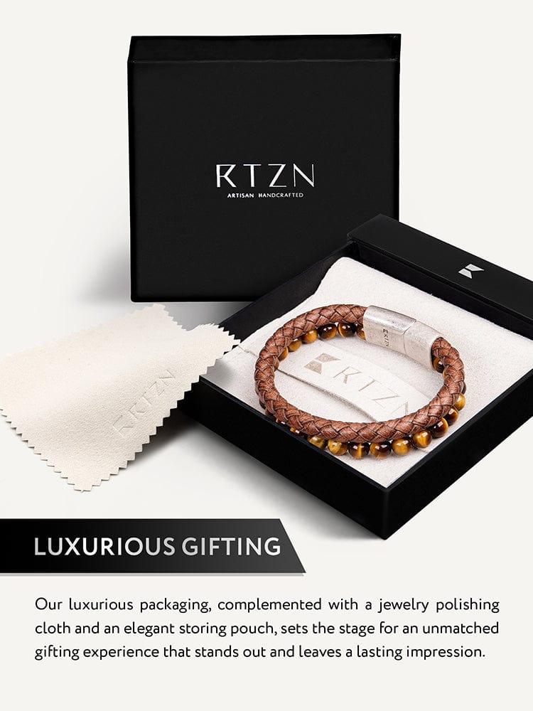 Brown Braided Leather & Tiger Eye Bead Bracelet RTZN