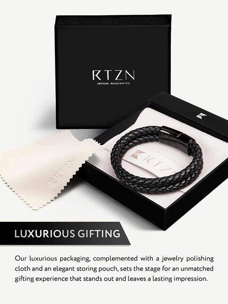 Double Black Braided Leather Bracelet RTZN