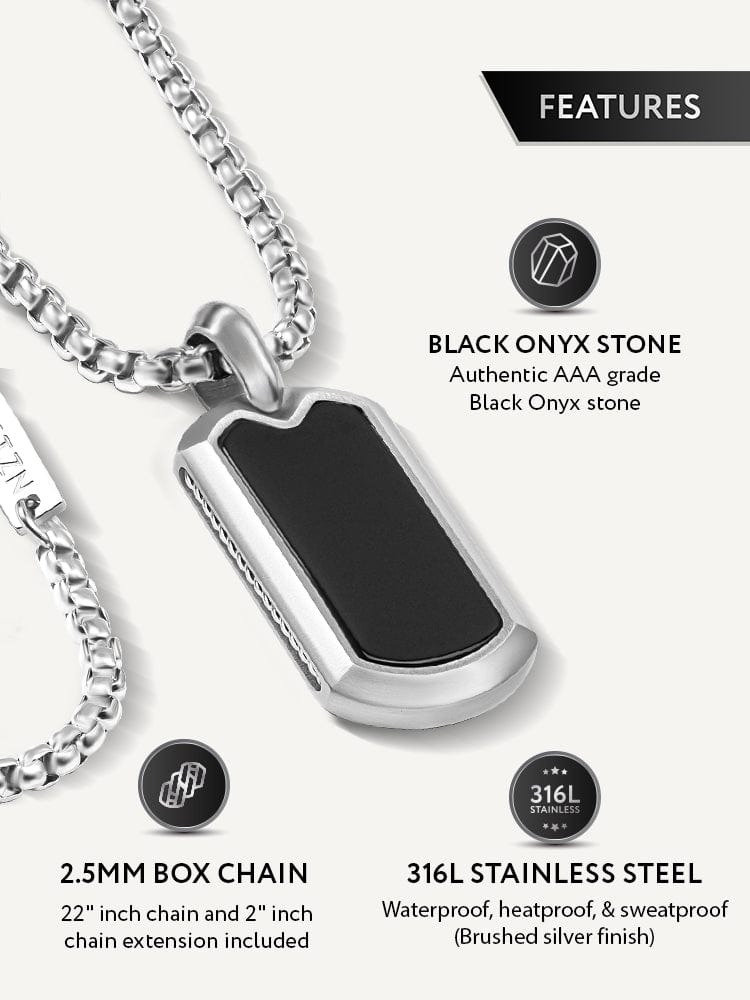 Black Onyx Dog Tag Pendant Necklace RTZN