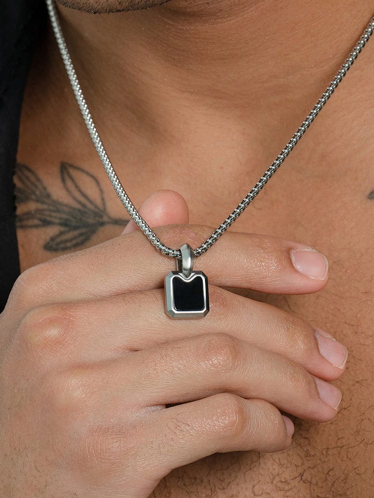 Black Onyx Square Pendant Necklace RTZN