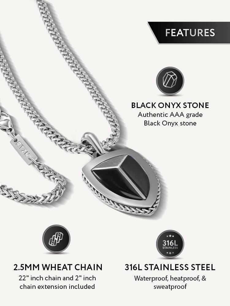 Black Onyx Shield Pendant Necklace RTZN