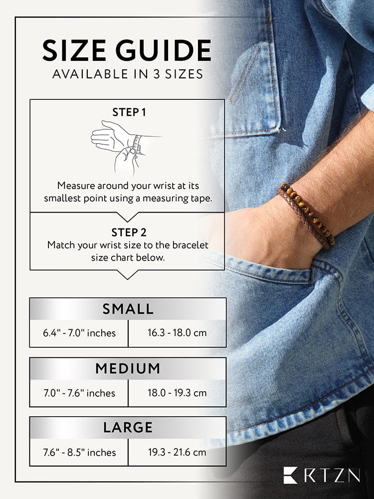 Brown Braided Leather & Tiger Eye Bead Bracelet RTZN
