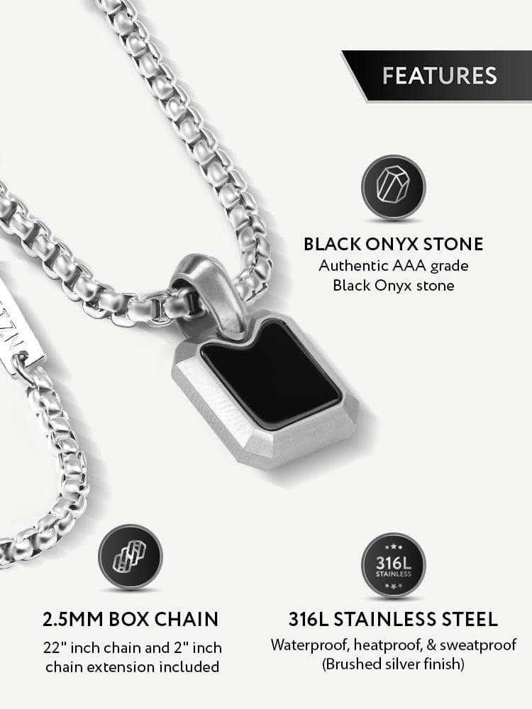 Black Onyx Square Pendant Necklace RTZN