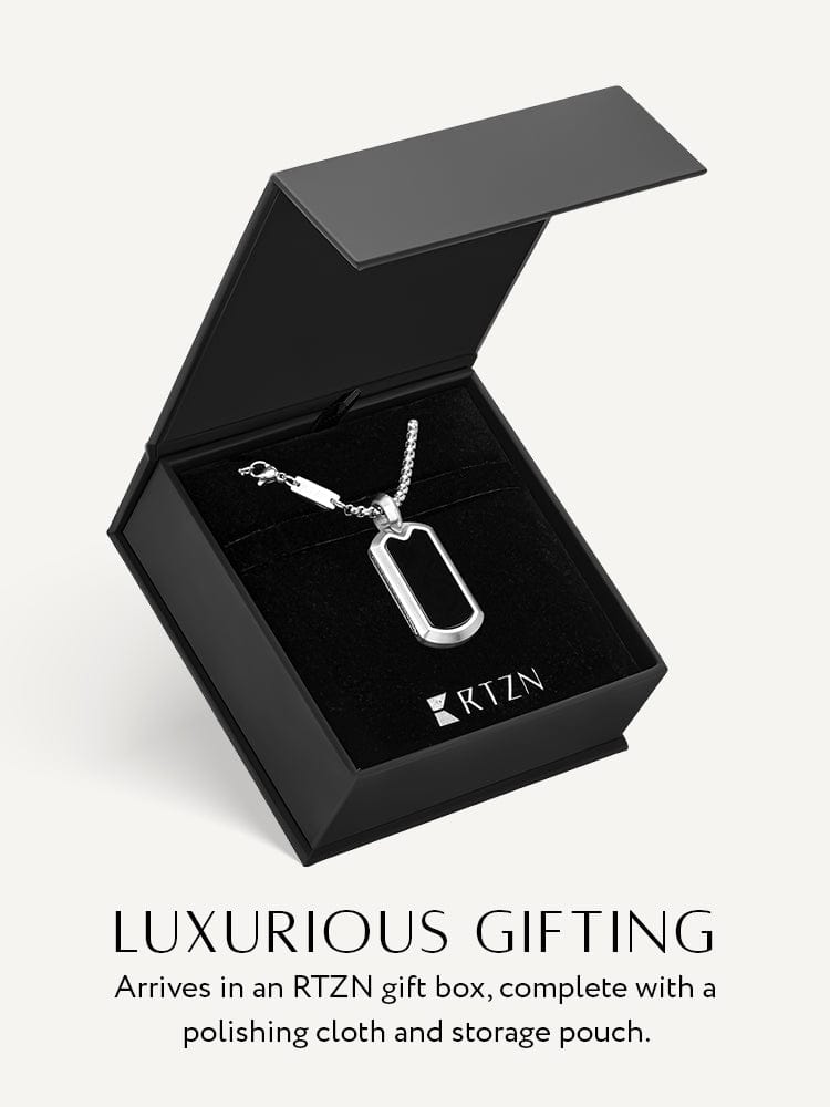 Black Onyx Dog Tag Pendant Necklace RTZN