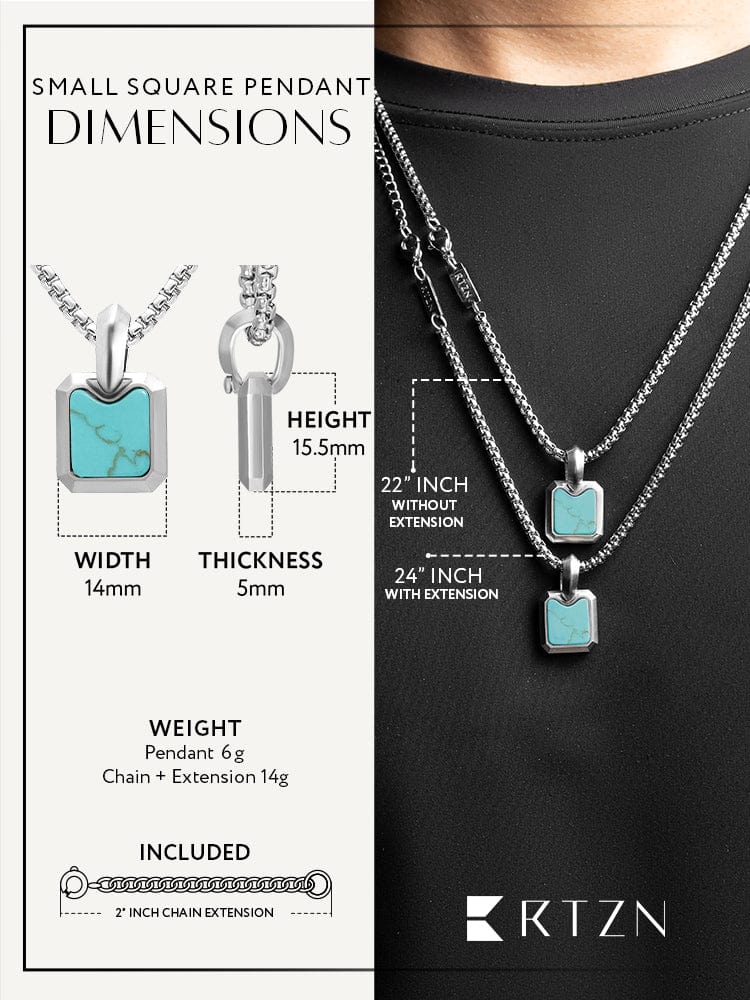 Turquoise Square Pendant Necklaces RTZN