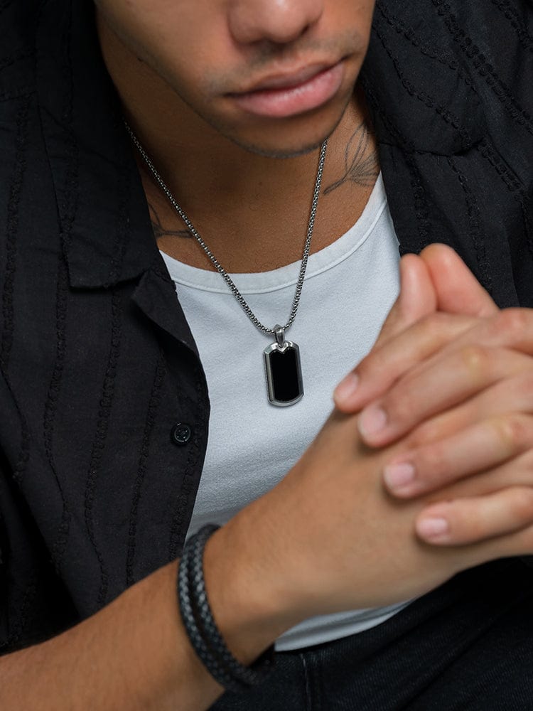 Black Onyx Dog Tag Pendant Necklace RTZN