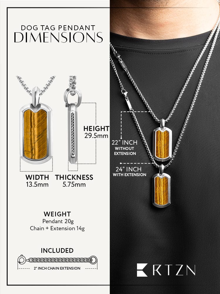 Tiger Eye Dog Tag Pendant Necklace RTZN