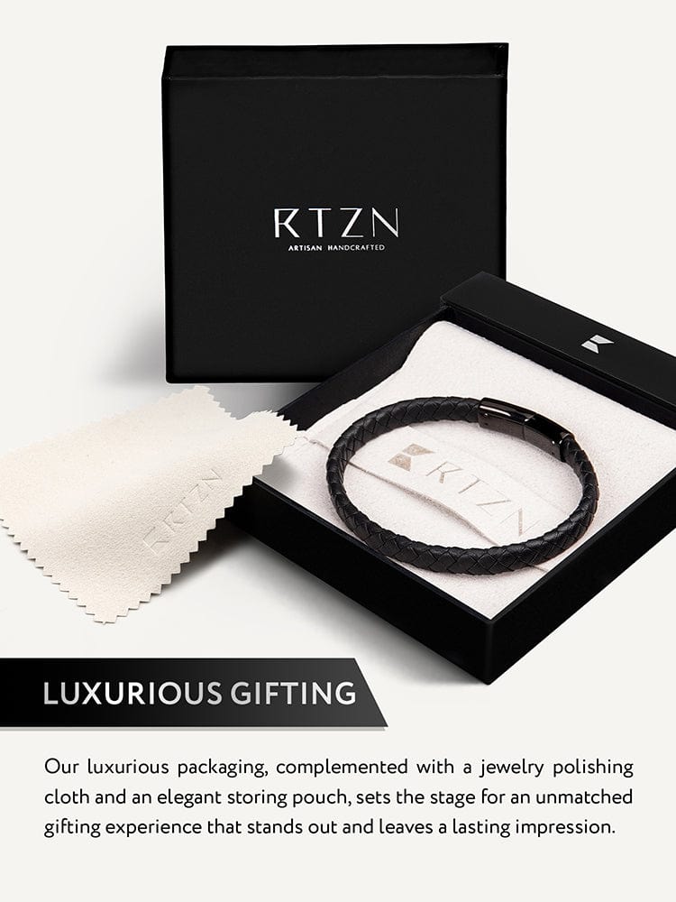 7mm Black Braided Leather Bracelet RTZN