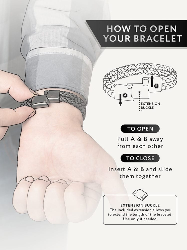 7mm Black Braided Leather Bracelet RTZN