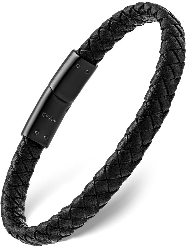 7mm Black Braided Leather Bracelet RTZN