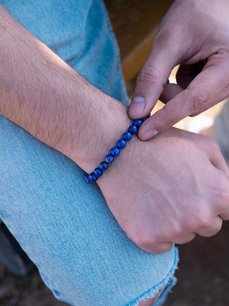 Men’s Blue Lapis Lazuli Beaded Bracelet Bali RTZN