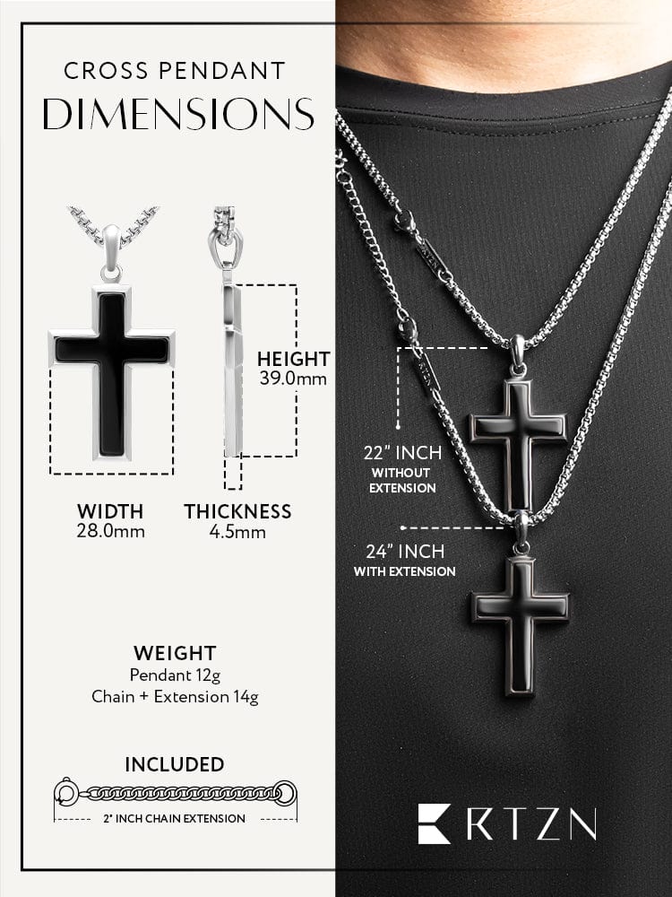 Black Onyx Cross Pendant Necklace RTZN