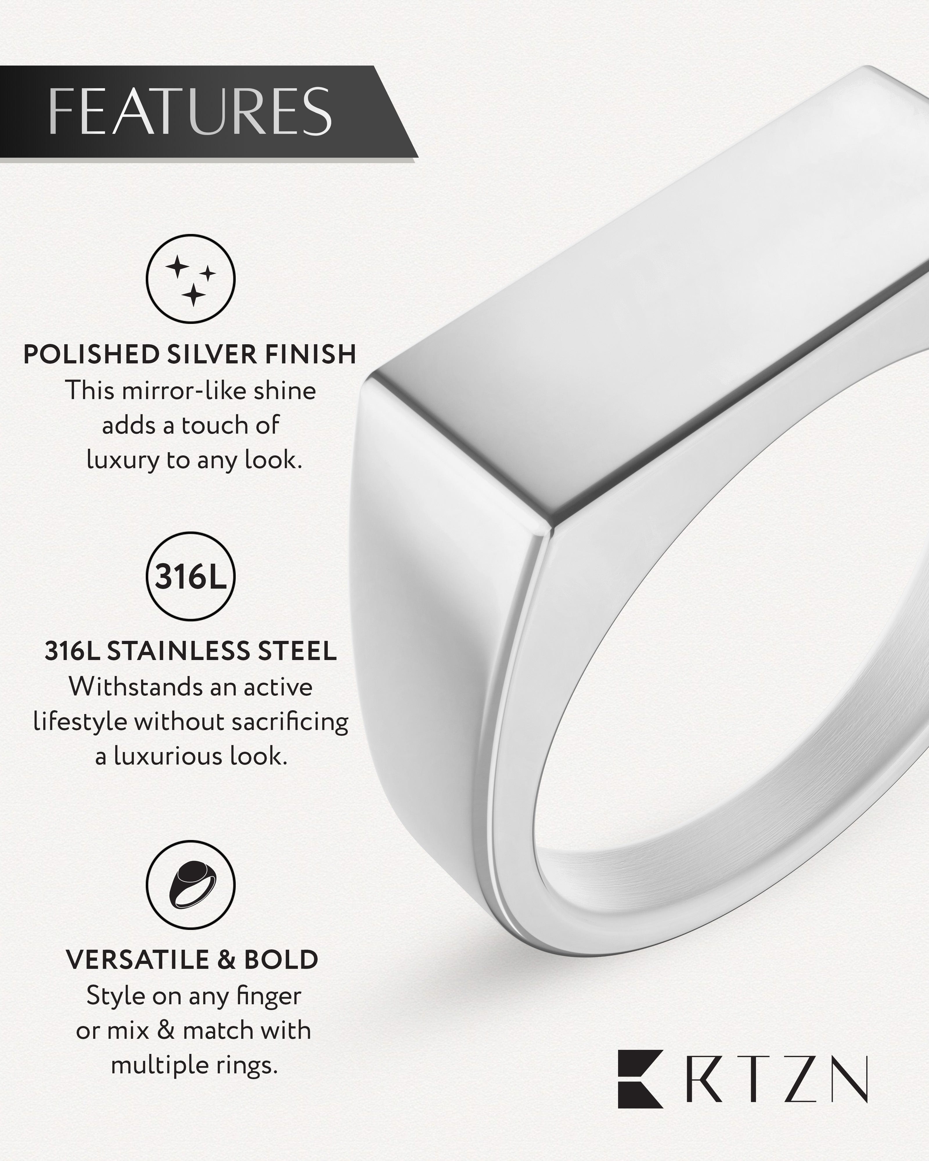 Rectangle Silver Signet Rings (Polished) RTZN