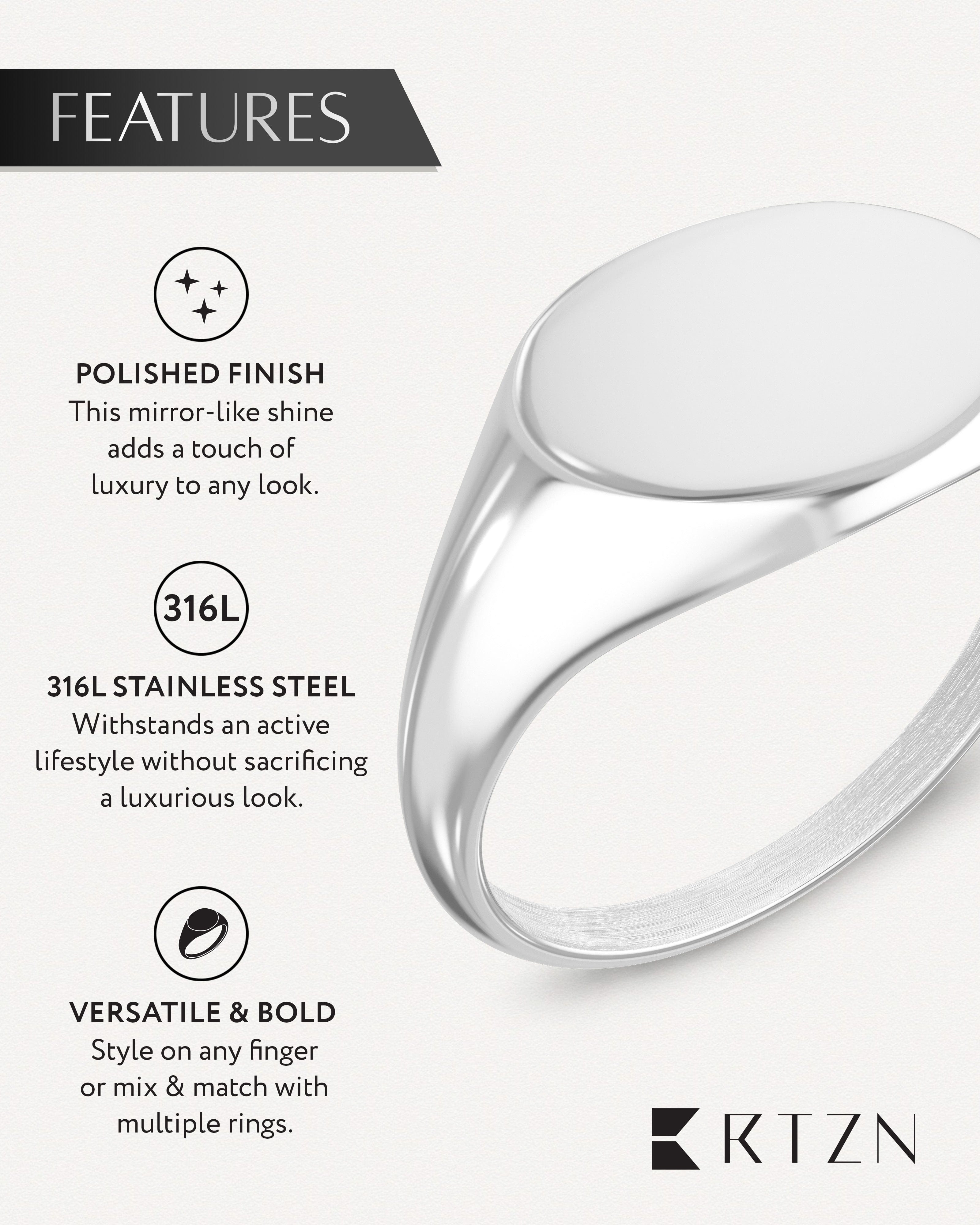 Silver Round Signet Rings (Polished) RTZN