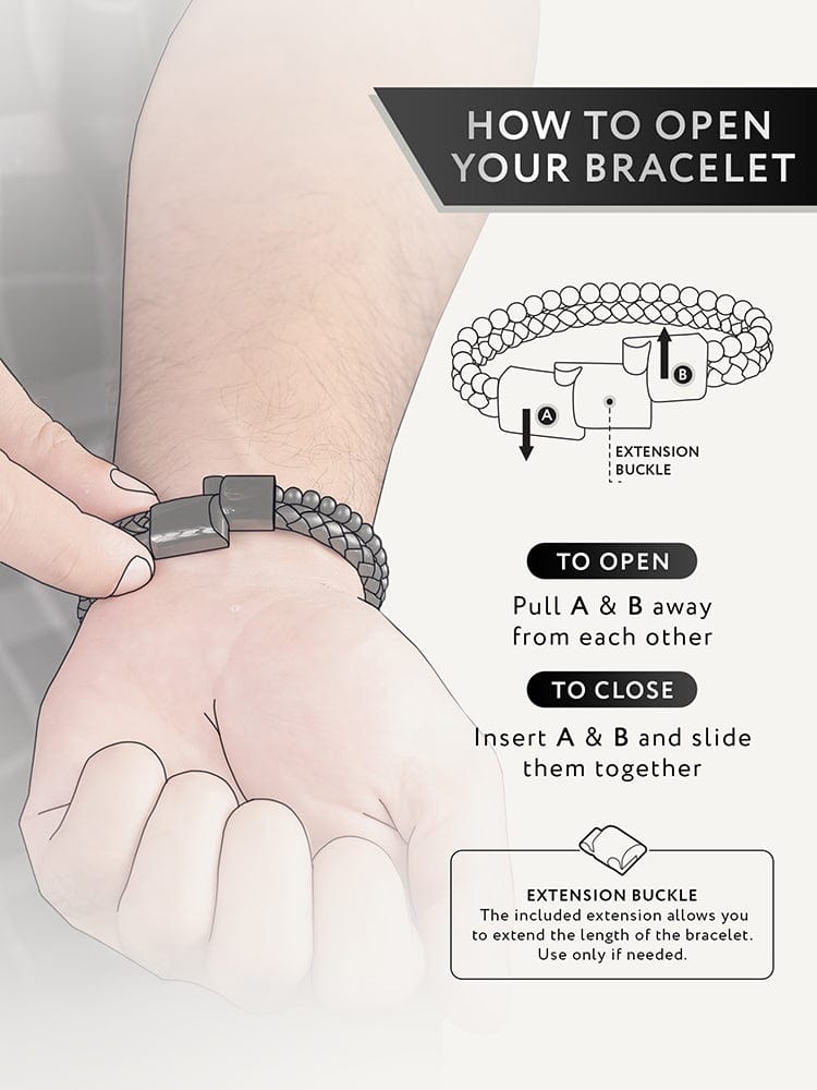 Black Braided Leather & Black Onyx Bead Bracelet RTZN
