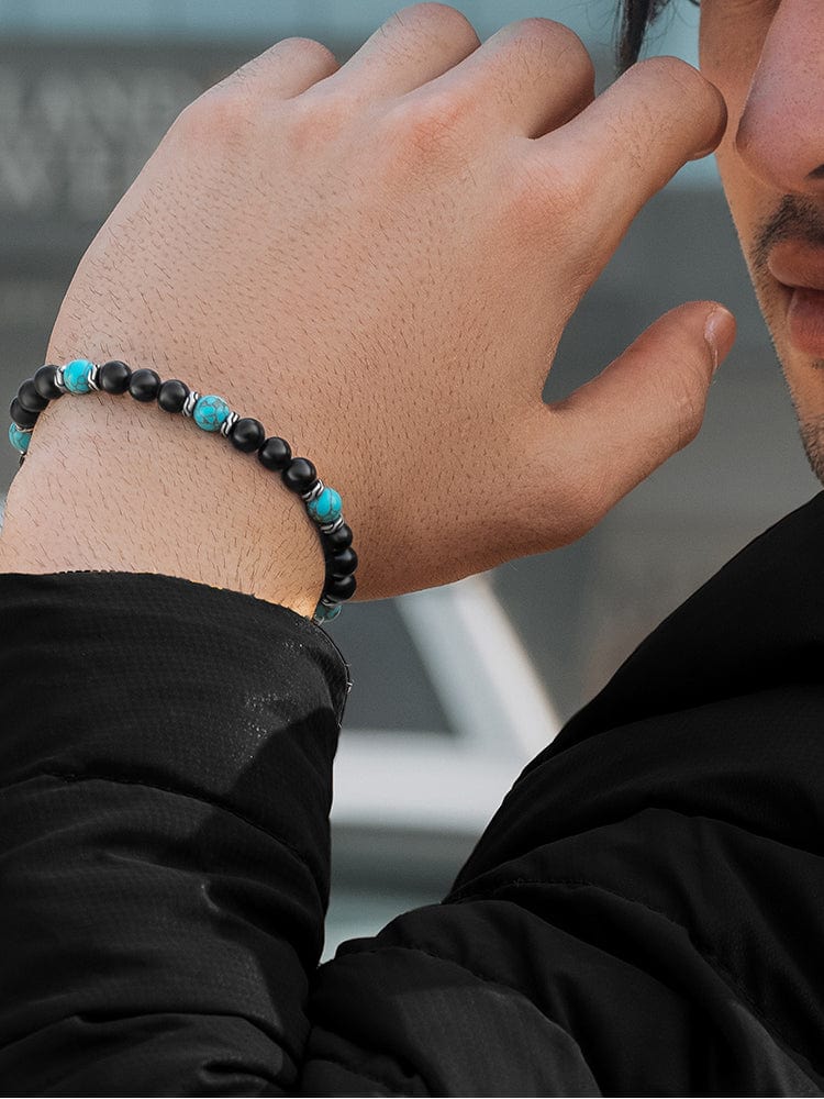 Turquoise & Black Onyx Beaded Bracelet - Navajo RTZN