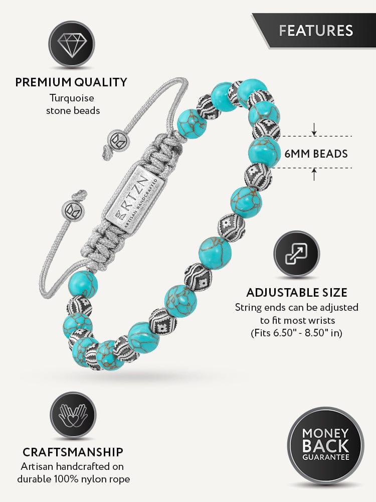 Turquoise & Silver Charms Beaded Bracelet - Native RTZN