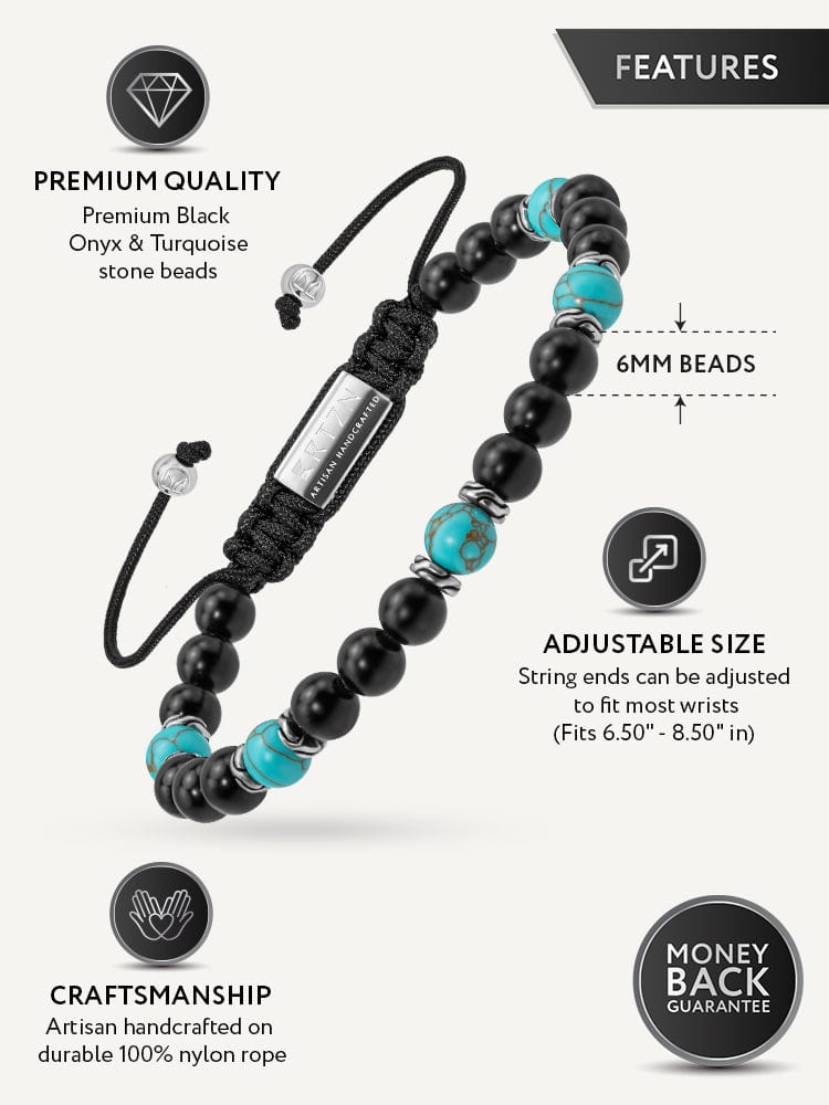Turquoise & Black Onyx Beaded Bracelet - Navajo RTZN