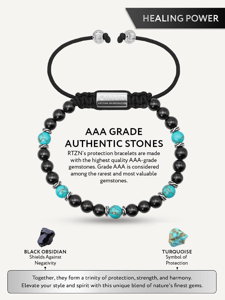Turquoise & Black Onyx Beaded Bracelet - Navajo RTZN