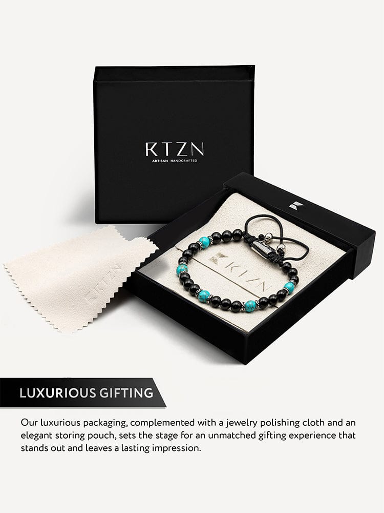 Turquoise & Black Onyx Beaded Bracelet - Navajo RTZN
