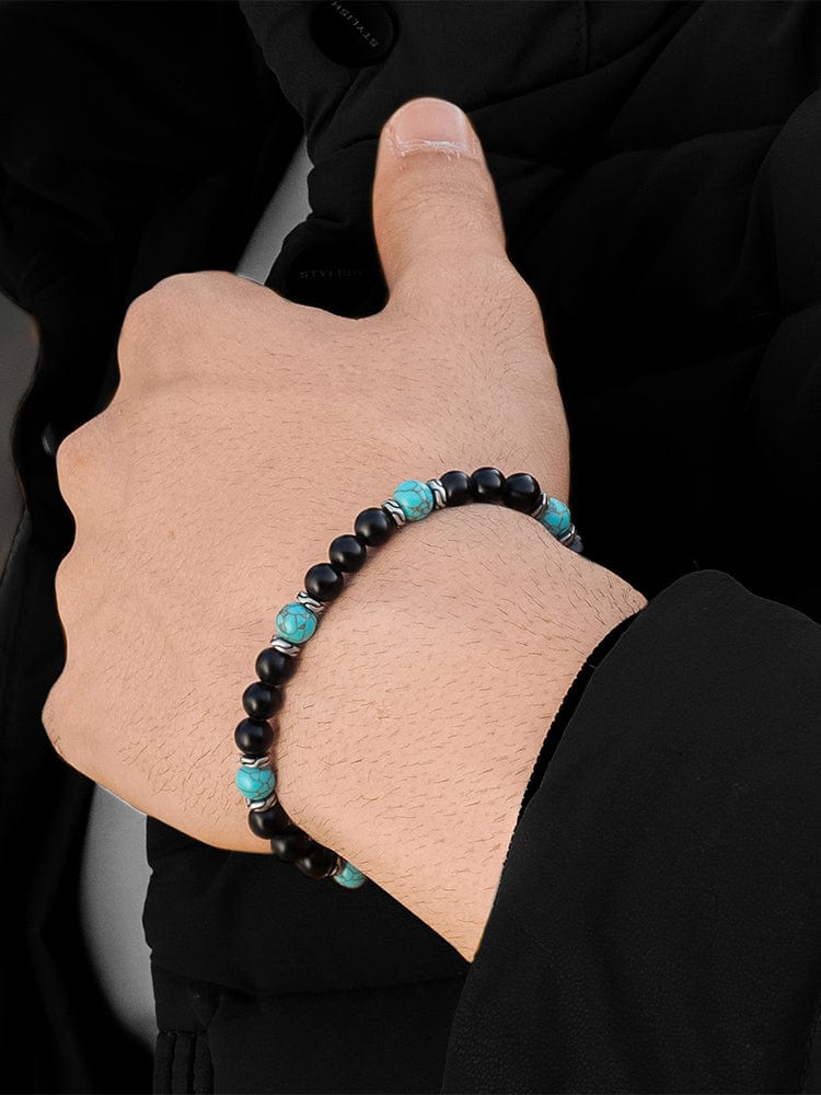 Turquoise & Black Onyx Beaded Bracelet - Navajo RTZN