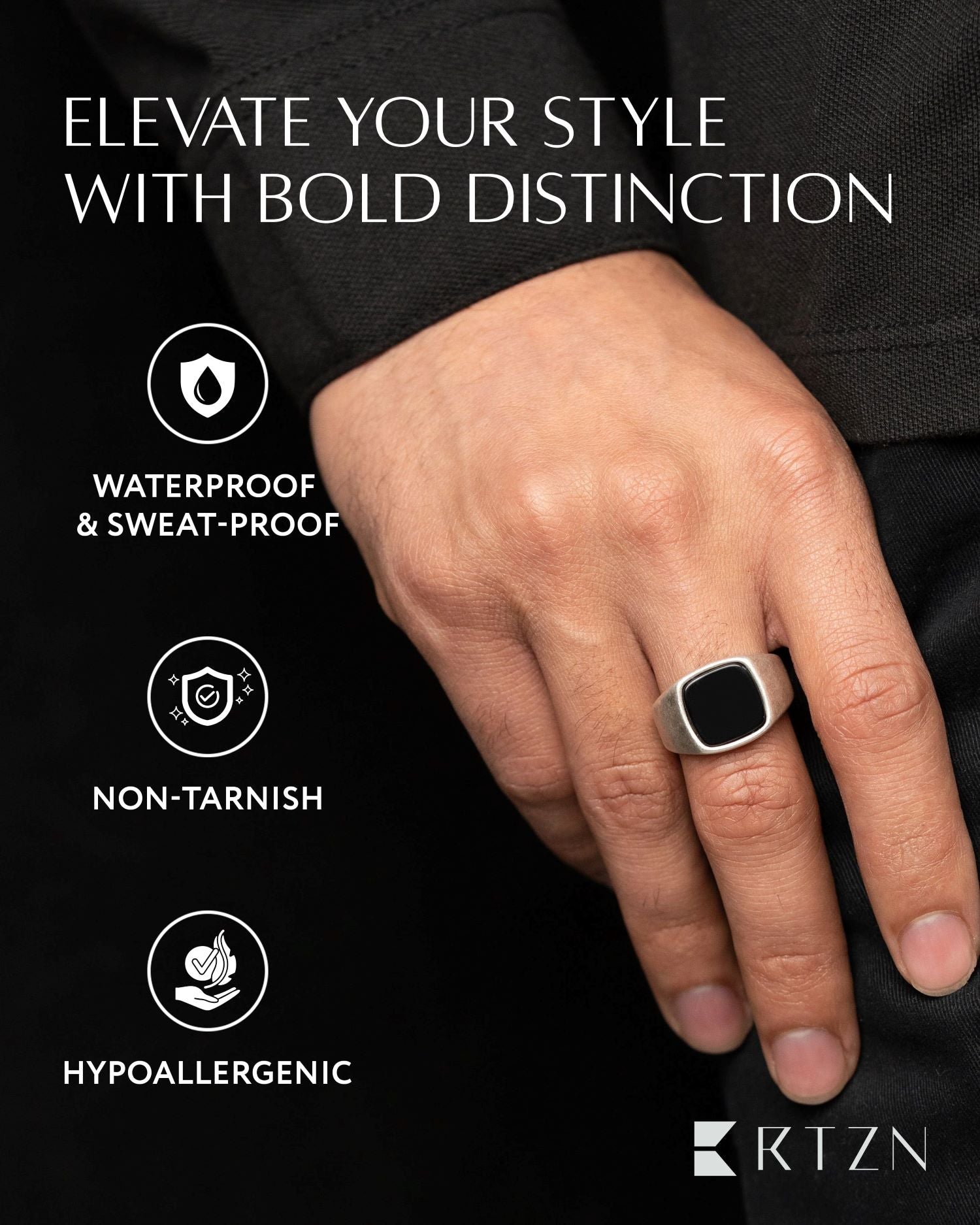 Black Onyx Cushion Signet Ring RTZN