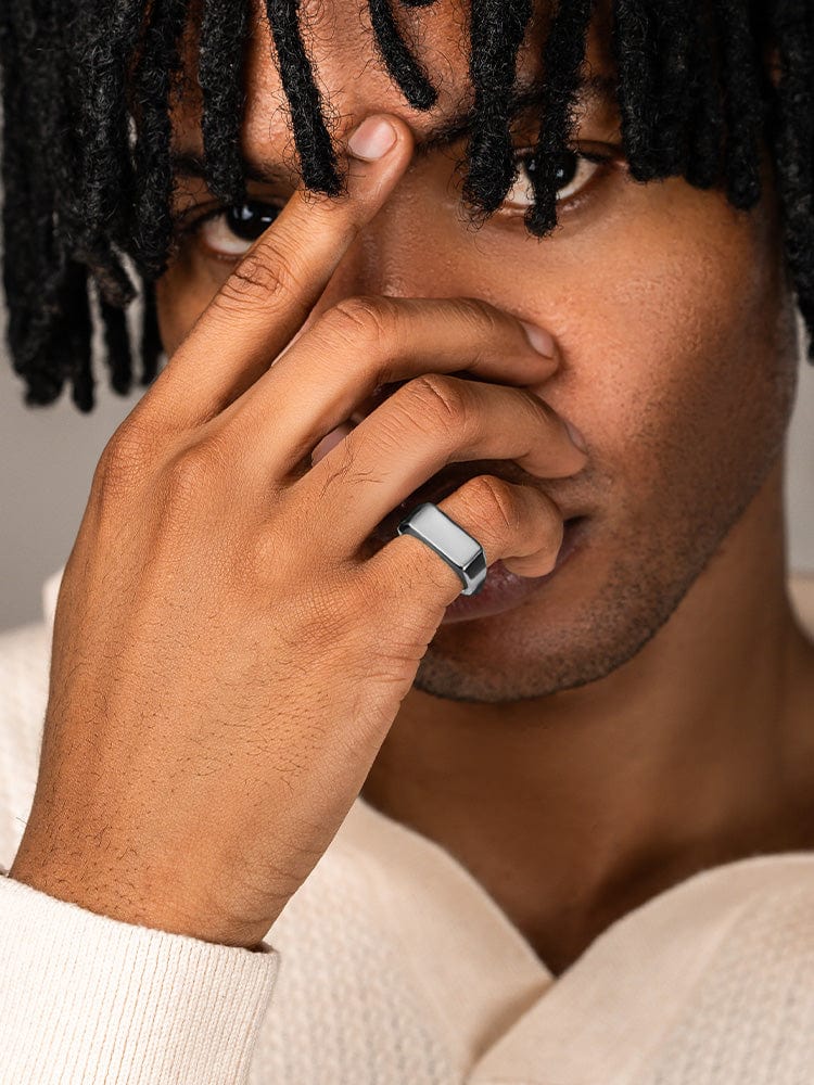Rectangle Silver Signet Rings (Polished) RTZN
