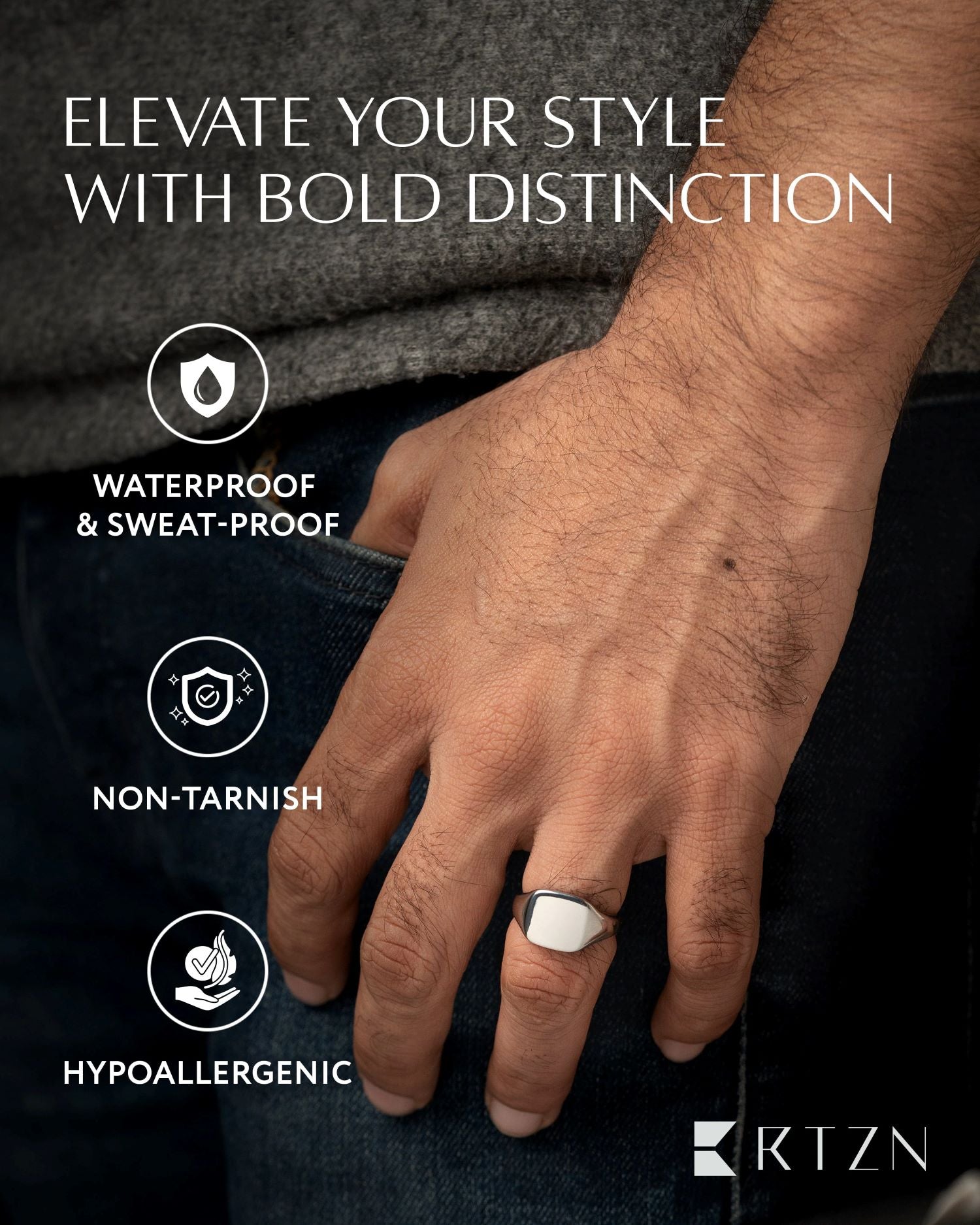 Silver Square Signet Rings (Polished) RTZN