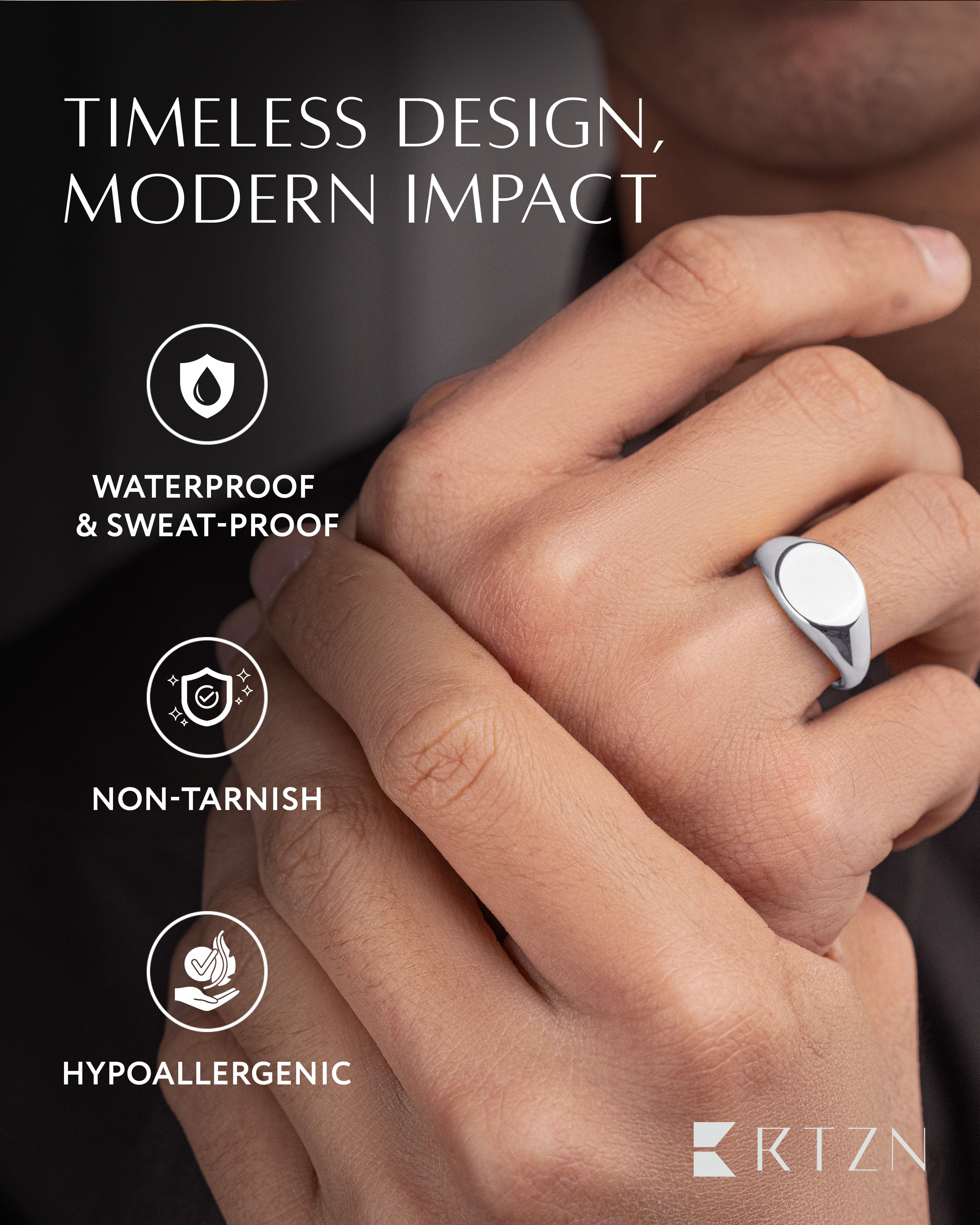 Silver Round Signet Rings (Polished) RTZN