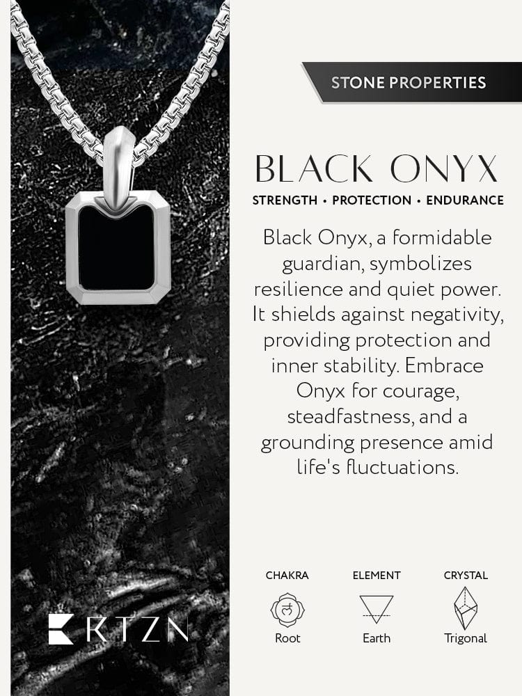 Black Onyx Square Pendant Necklace RTZN