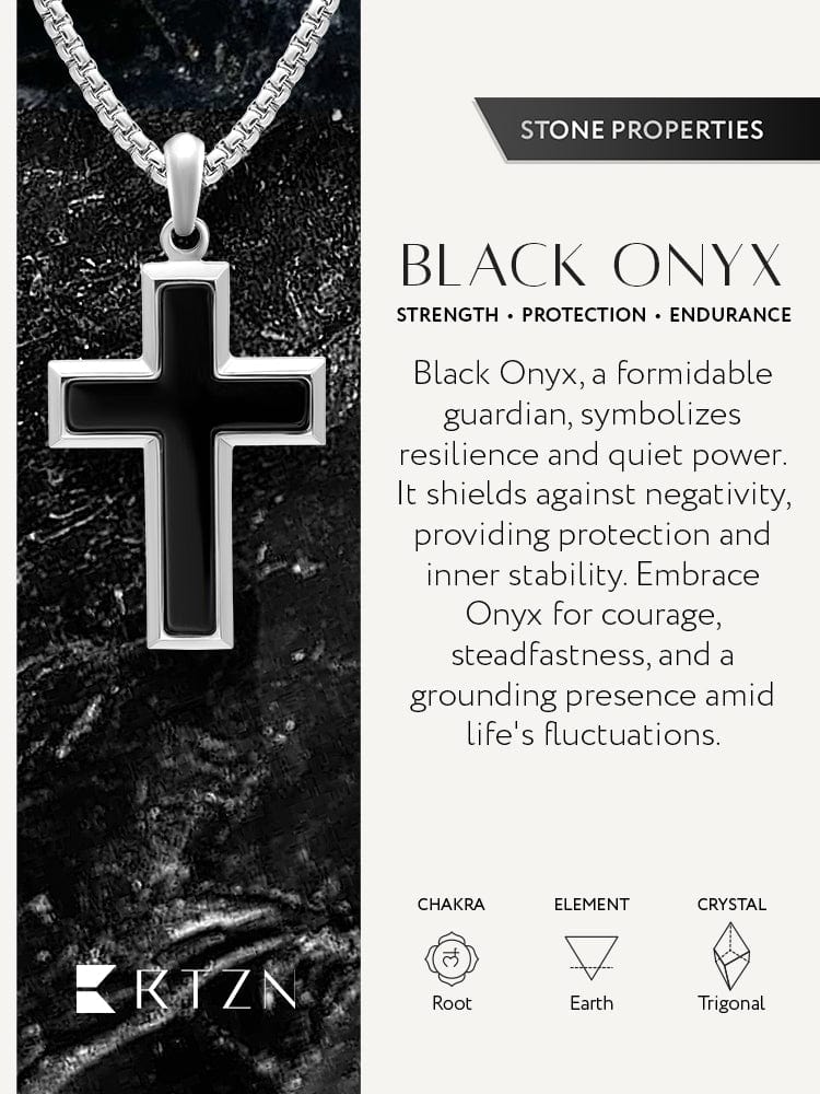 Black Onyx Cross Pendant Necklace RTZN