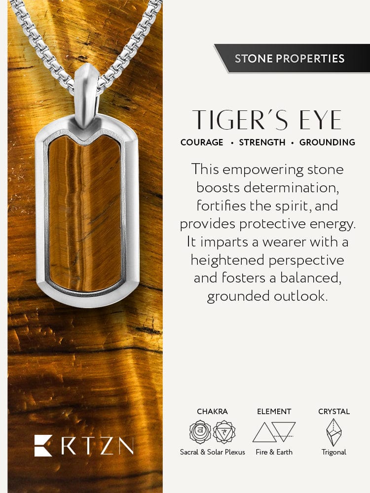 Tiger Eye Dog Tag Pendant Necklace RTZN