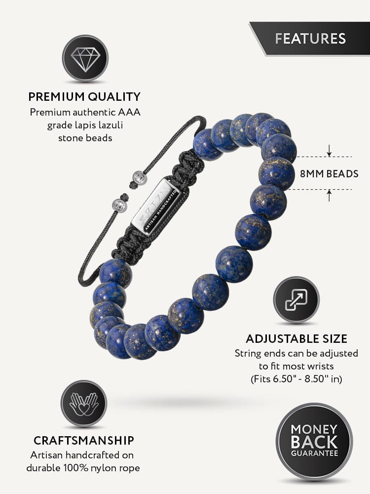 Men’s Blue Lapis Lazuli Beaded Bracelet Bali RTZN