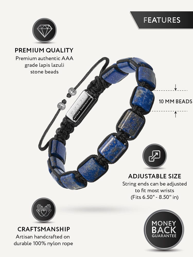 Men’s Blue Lapis Lazuli Beaded Bracelet Havana RTZN