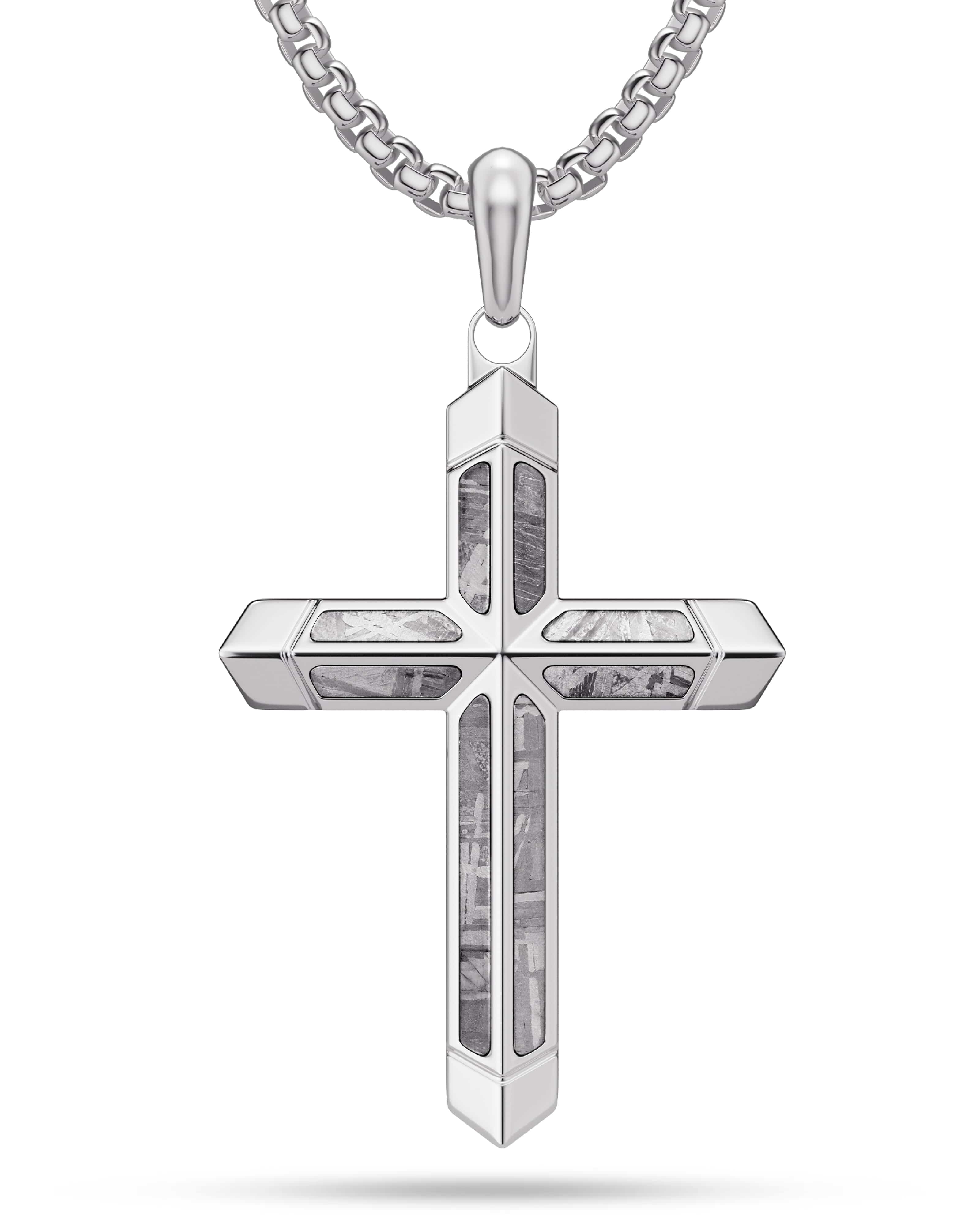 Meteorite Cross Pendant Necklaces (Silver)