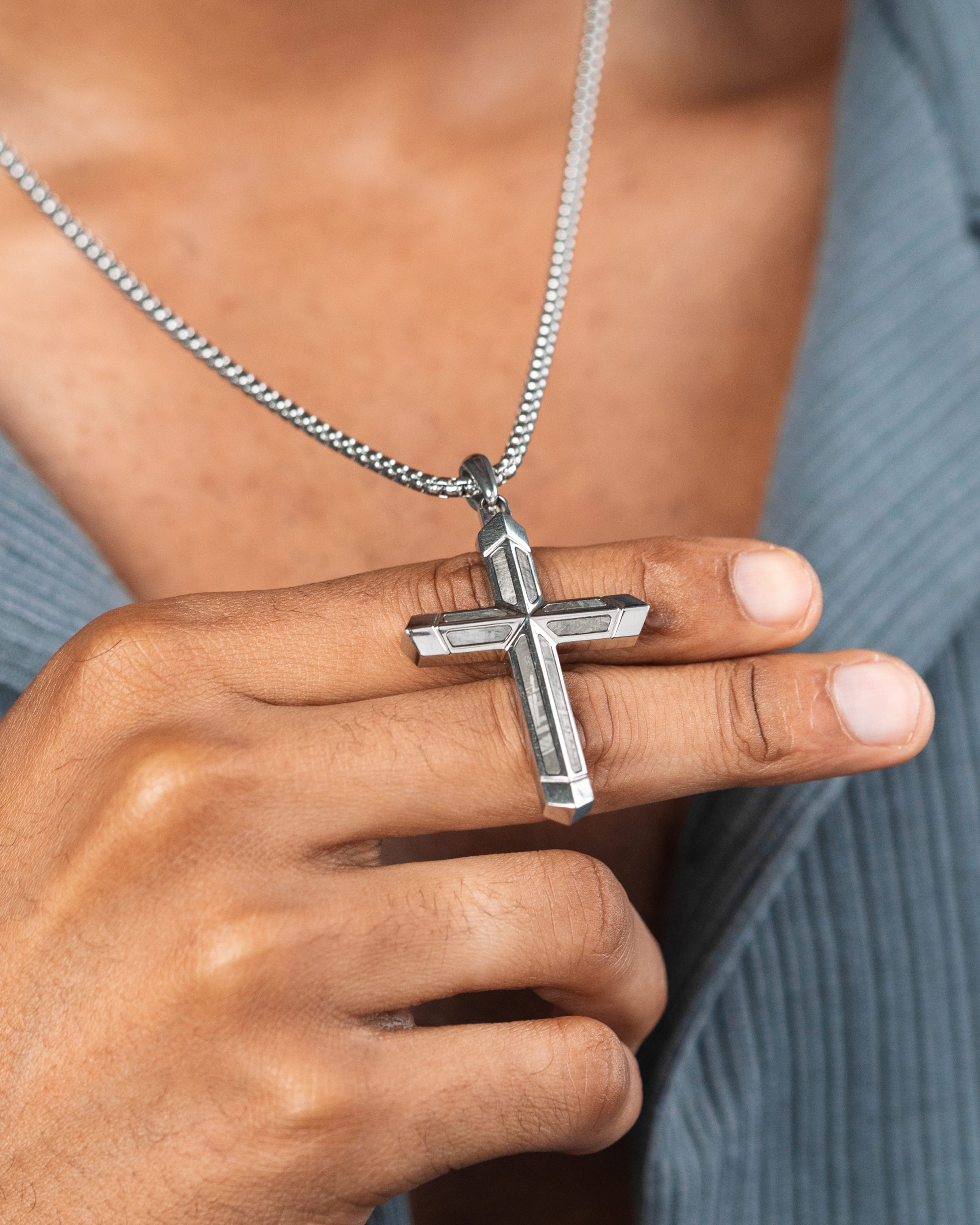 Meteorite Cross Pendant Necklaces (Silver)