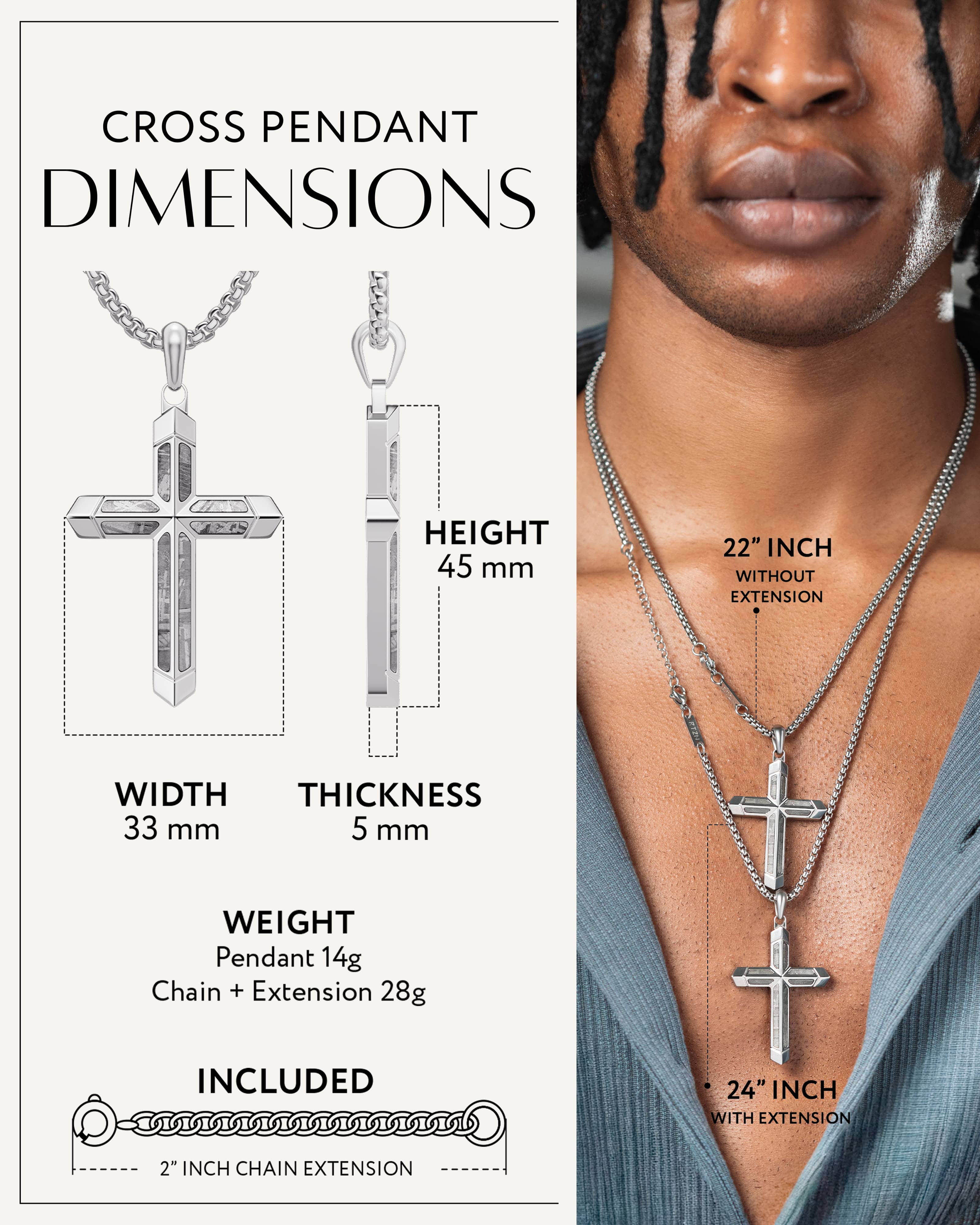 Meteorite Cross Pendant Necklaces (Silver)