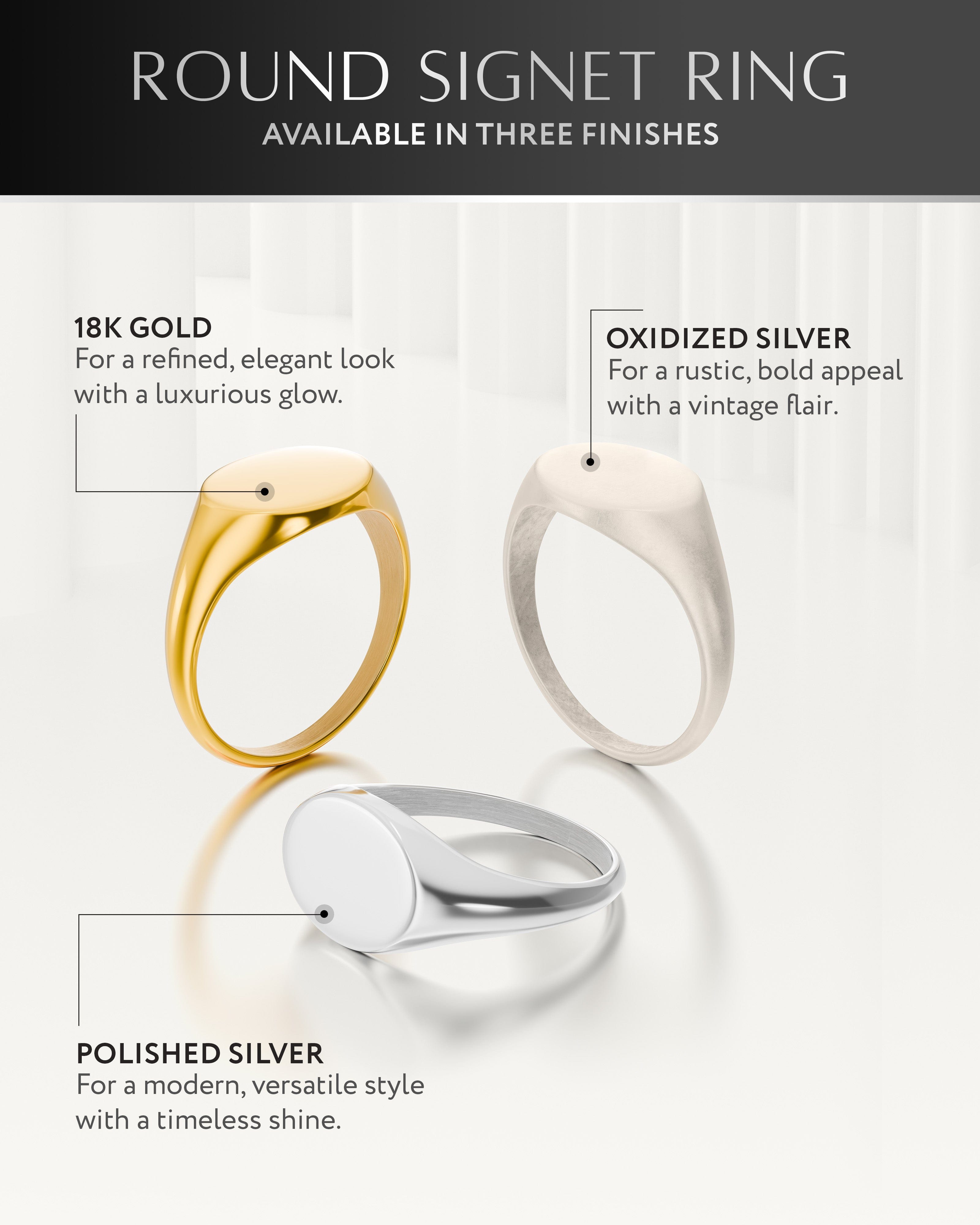 Silver Round Signet Rings (Polished) RTZN