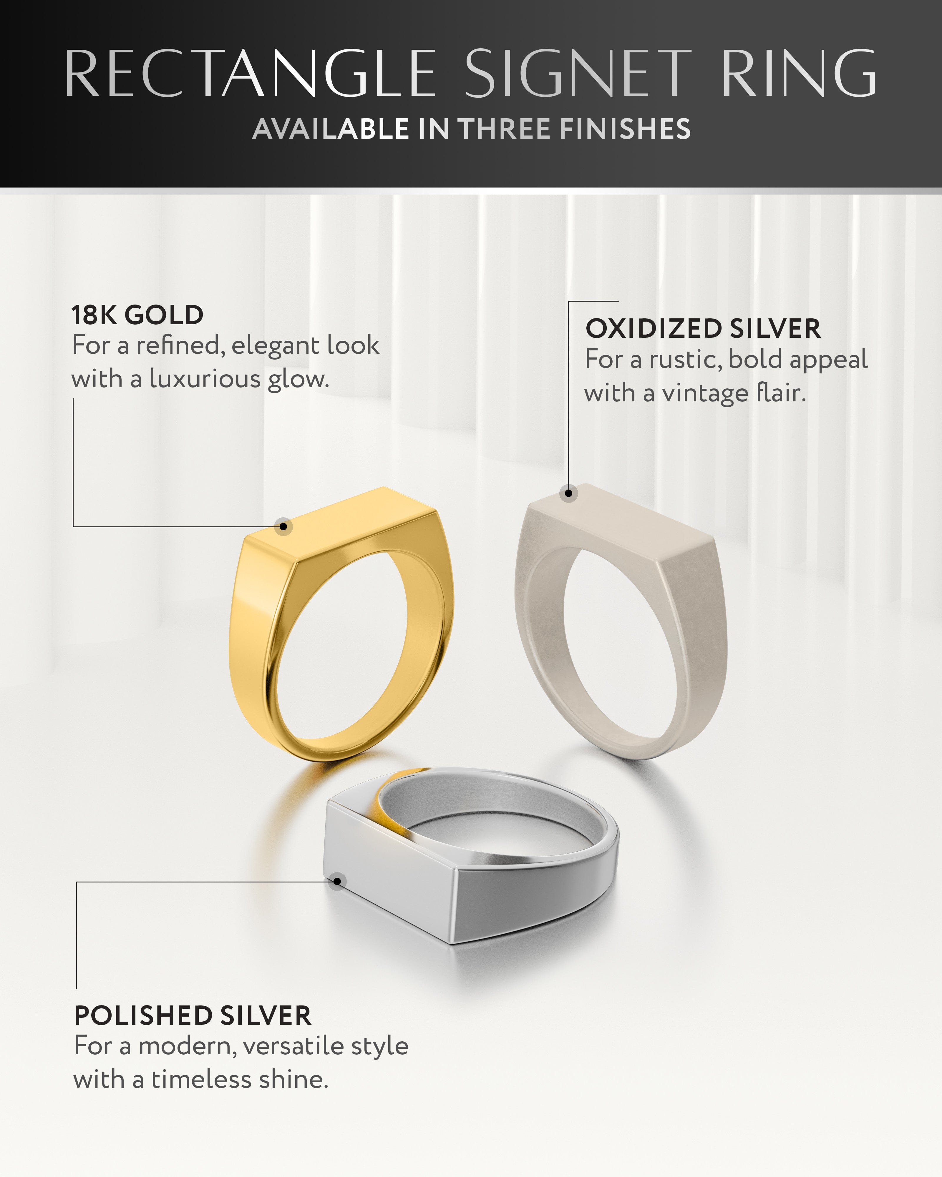 Rectangle Signet Rings (Oxidized) RTZN