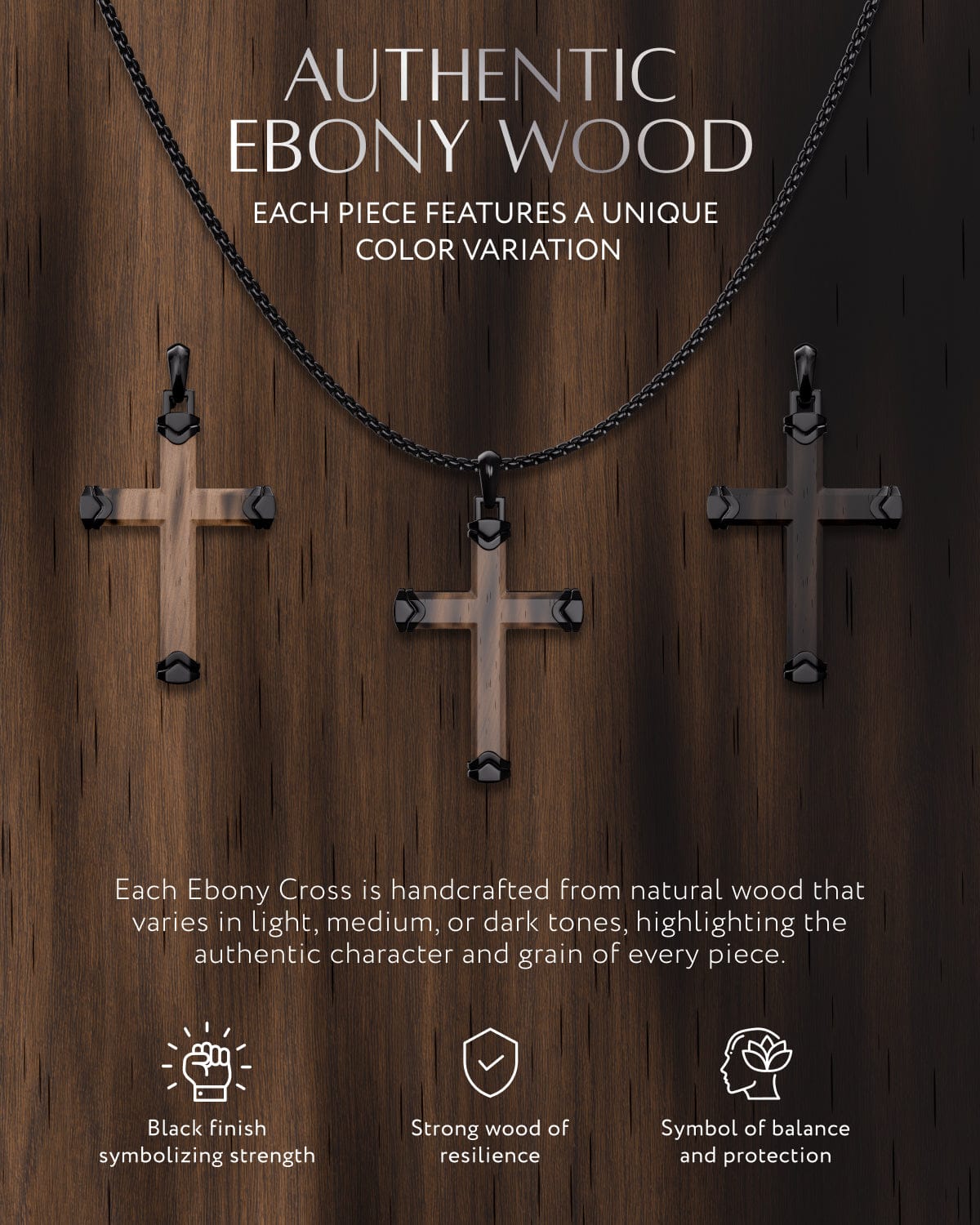 Ebony Wood Cross Pendant (Black)