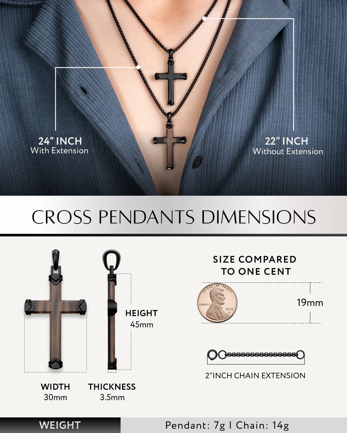 Ebony Wood Cross Pendant (Black)