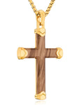 Bubinga Wood Cross Pendant (Gold) RTZN