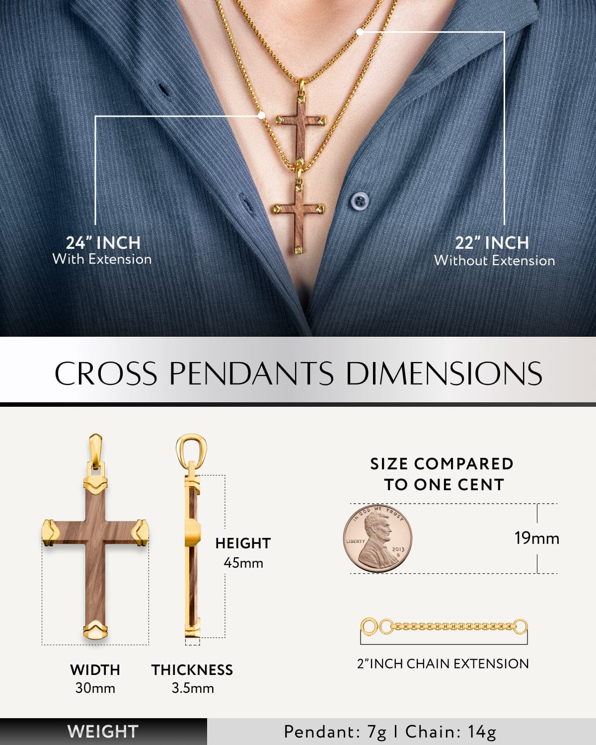 Bubinga Wood Cross Pendant (Gold)