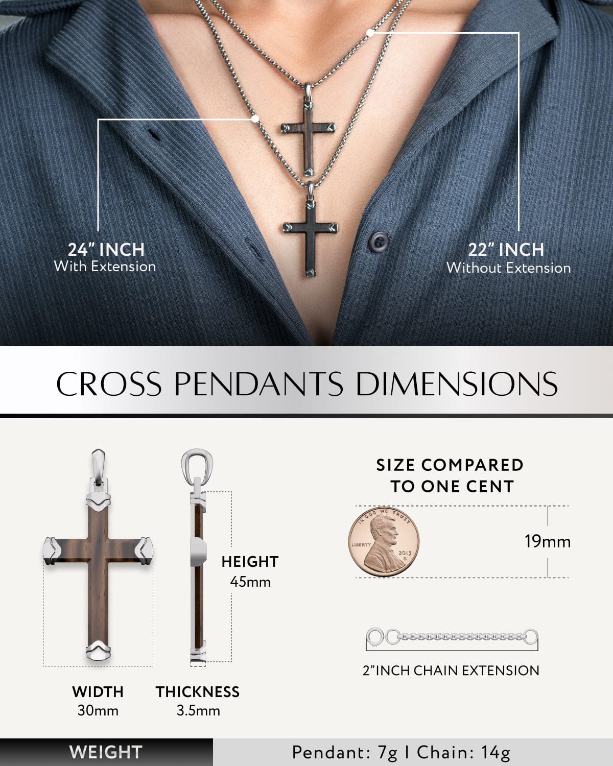 Ebony Wood Cross Pendant (Silver)