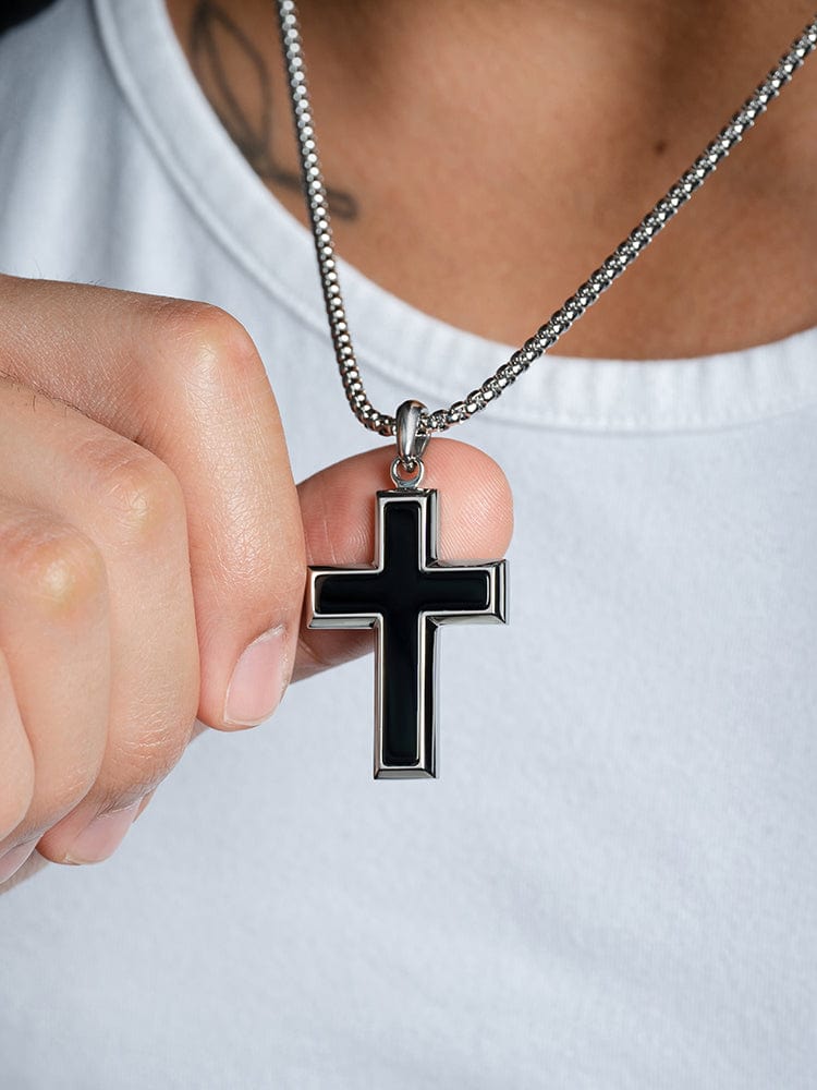 Black Onyx Cross Pendant Necklace RTZN