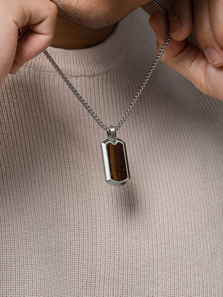 Tiger Eye Dog Tag Pendant Necklace RTZN