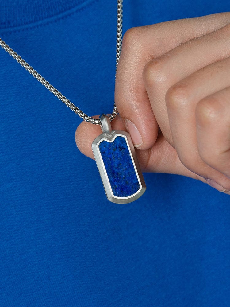 Lapis Lazuli Dog Tag Pendant Necklace RTZN
