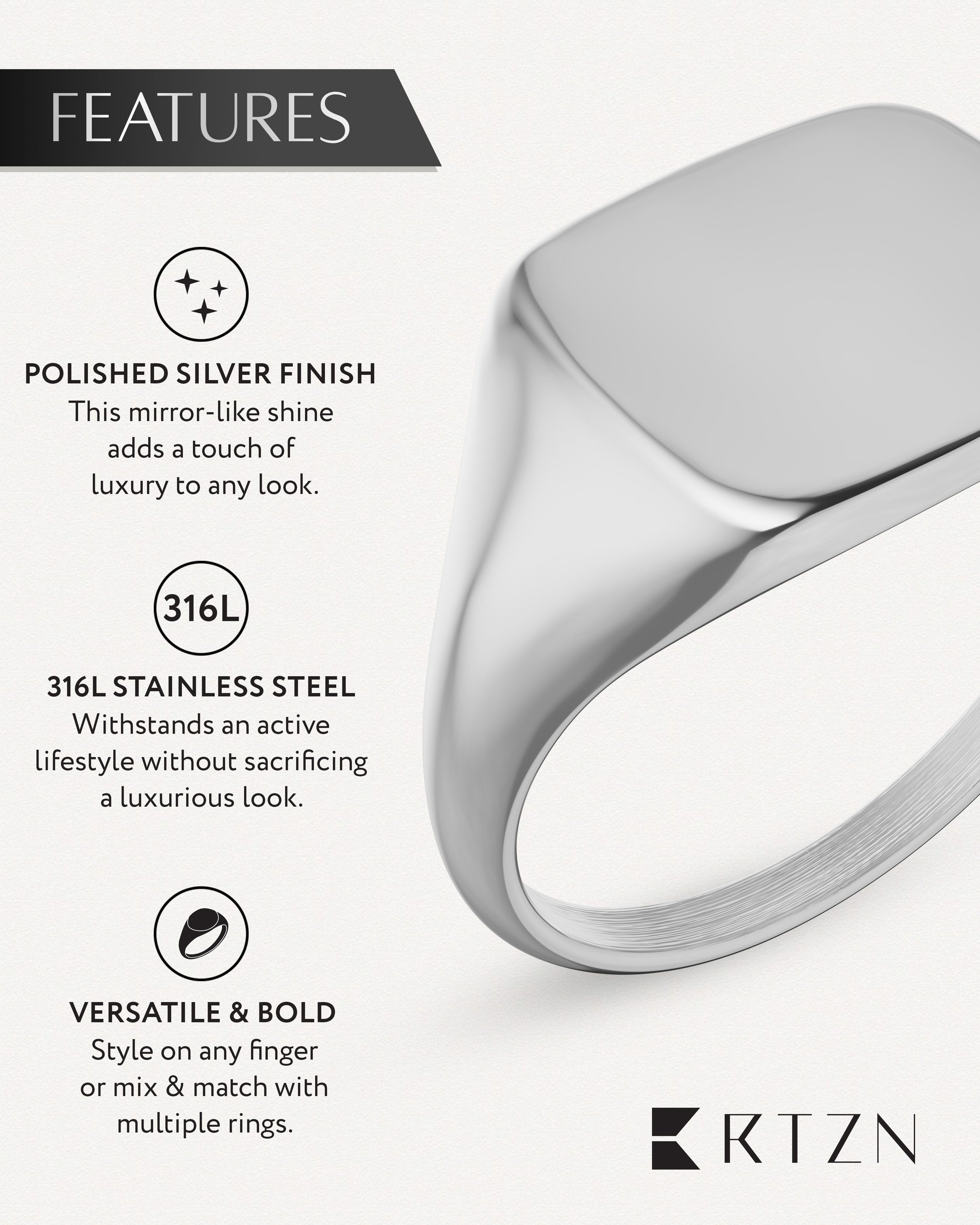 Silver Square Signet Rings (Polished) RTZN