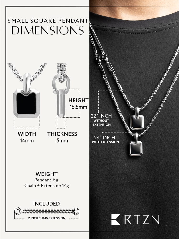 Black Onyx Square Pendant Necklace RTZN